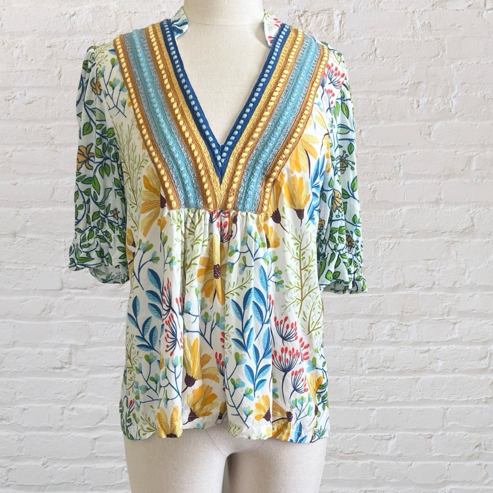 Multicolored boho blouse with floral and stripe print from Bl^nk London